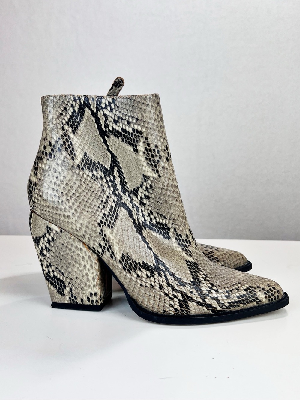 Alias Mae Snake-Print Pointed Toe Block Heel Ankle Boots Size 40